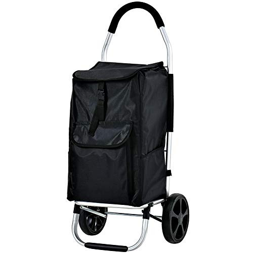 FORUP Shopping Trolley  Foldable Grocery Cart  Folding Laundry  Pull Cart with Wheels Black
