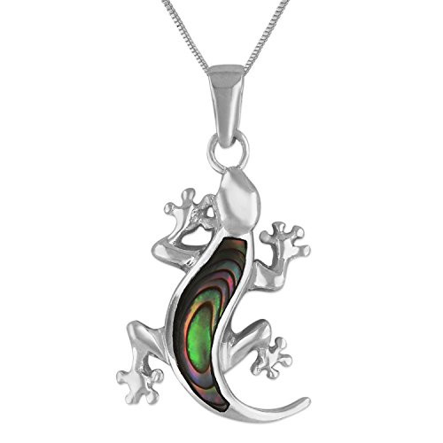 Sterling Silver Abalone Shell Gecko Pendant Necklace  162  Extender