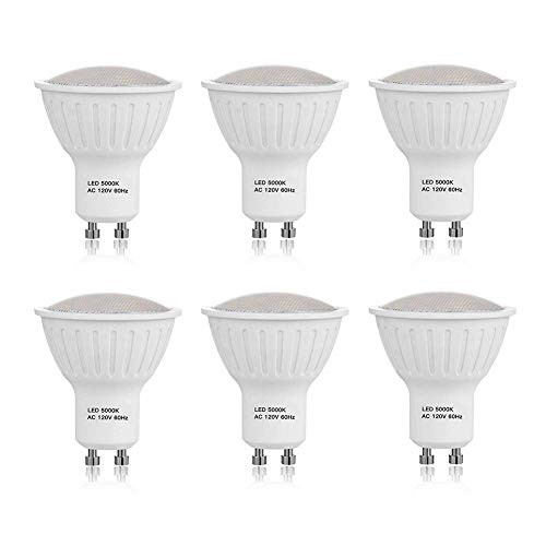 LED GU10 Dimmable Bulbs  5W50W Halogen Bulb Equivalent  5000K Daylight White Spot Light Bulb  MR16 Shape  500LM  120°Beam  Recessed  Track Lighting  120V  6 Pack