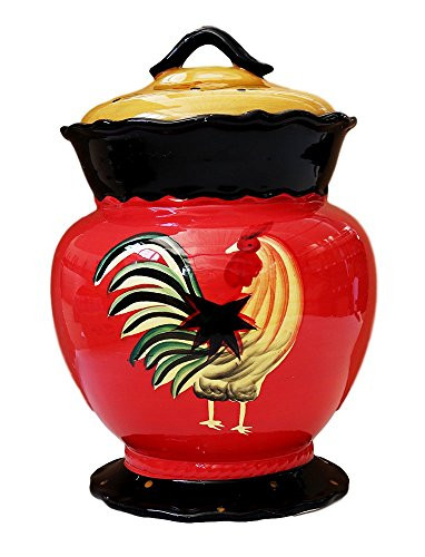 ACK Tuscany French Modern Rooster, Hand Painted Kitchen Cookie Jar Canister, 85076