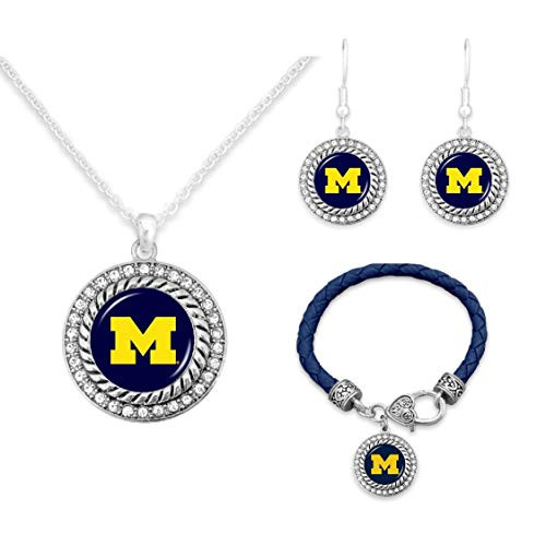 FTH Michigan Wolverines Crystal Jewelry Combo Bracelet  Necklace  Earrings