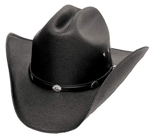 Classic Cattleman Straw Cowboy Hat with Silver Conchos and Elastic Band - Black - L-XL