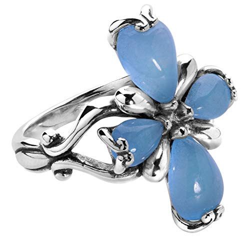 Carolyn Pollack Sterling Silver Blue Jade Gemstone Petal Cross Ring Size 6