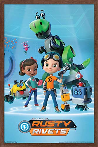 Trends International Nick Jr Rusty Rivets - Group Wall Poster  14-725  x 22-375   Mahogany Framed Version