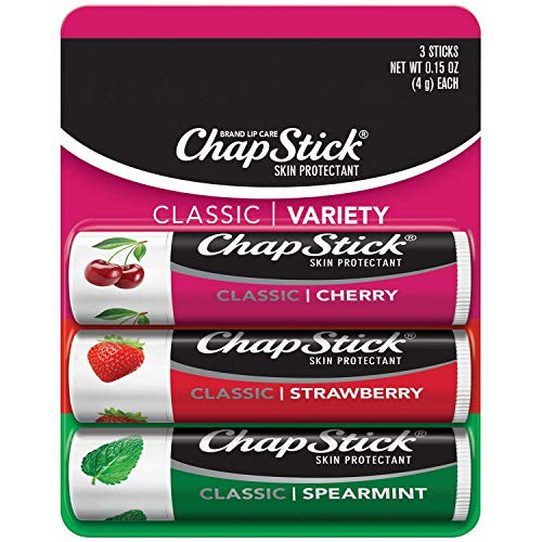 ChapStick Classic Cherry Strawberry Spearmint Flavors Skin Protectant 3 Sticks Flavored Lip Balm Tube 0-15 Ounce Each ChapStick Classic Cherry Strawberry Spearmint Flavors Skin Protectant 3 Sticks Flavored Lip Balm Tube 0-15 Ounce Each