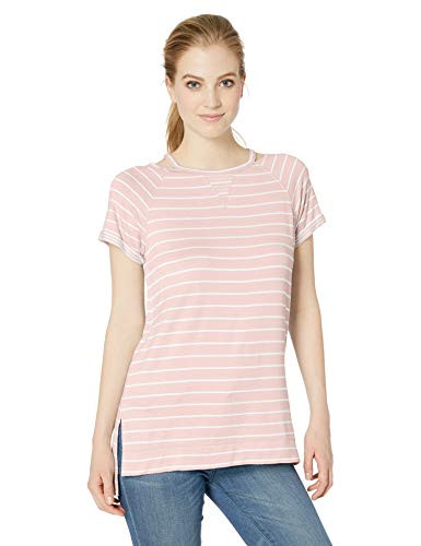 Calvin Klein Women s Short Sleeve Split Neck Top  Dancer Combo  Medium