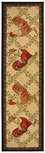 Kitchen Collection Rooster Beige Multi-Color Printed Slip Resistant Rubber Back Latex Contemporary French Country Kitchen Runner Area Rug Rooster  23  x 7  Runner