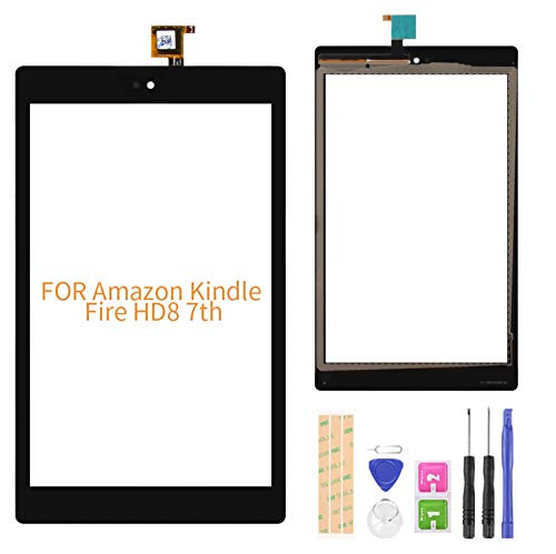 Compatible with Amazon Kindle Fire HD8 7th Touch Screen Digitizer Glass Replacement for Kindle Fire HD8 7th Gen 2017 Release SX034QT Touch Display Panel Repair Parts Kit with Tools Black