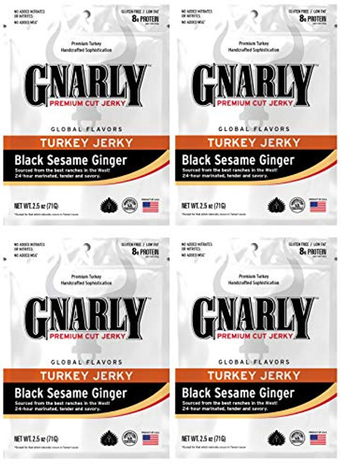 GNARLY Jerky Premium Cut Turkey Jerky Black Sesame Ginger Flavor 2-5 Ounce Bag 4-Pack GNARLY Jerky Premium Cut Turkey Jerky Black Sesame Ginger Flavor 2-5 Ounce Bag 4-Pack
