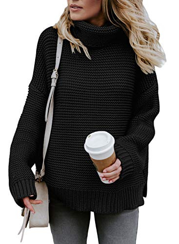 Asvivid Womens Turtleneck Knit Sweater Winter Warm Soft Pullover Sweater Fall Trendy Long Sleeve Ladies Jumper Tops Plus Size XL Black