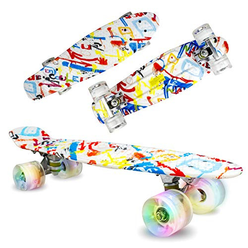 Think Wing Complete Cruiser Skateboards for Kids Teens Adults  22 Inch Mini Beginner Board with Sturdy Skateboard Deck and Colorful LED Light Up Wheels
