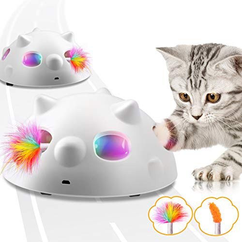 Biilaflor Peek-A-Boo Interactive Cat Toy  Low Noise Electronic Cat Toys with 900Mah Rechargeable Battery  3 Speed Model  360°Self Rolling Feather Robotic Cat Toy for Indoor Cats