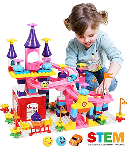 Castle Building Blocks Set Toys for Girls Princess Castle Large Building Blocks Bricks Race Track Kids STEM Educational Construction Roller Coaster Toys for Age 3 Toddler Kid Boy Girl Gift Toy 161Pcs