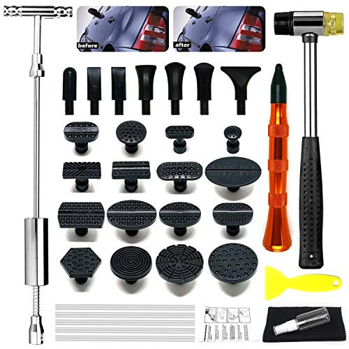 YEUXCORP Dent Removal Tool Kits for Auto Body Hail Damage Remover Paintless Dent Repair Slide Hammer T-Bar Dent Puller Tool Sets 16pcs Dent Repair Pulling Tabs