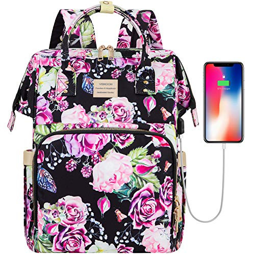 Laptop Backpack 15-6 Inch Stylish College School Backpack with USB Charging Port Water Resistant Casual Daypack Laptop Backpack for Women-Girls-Business-Travel Flower7