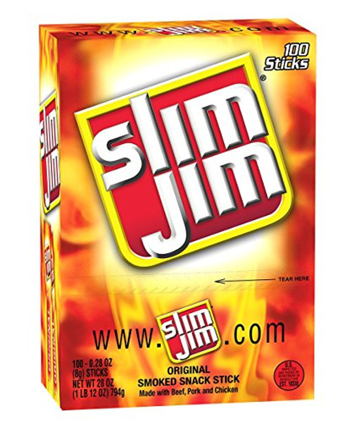 Slim Jim Smoked Snack Sticks Original 28-Oz Total Pack of 100 Slim Jim Smoked Snack Sticks Original 28-Oz Total Pack of 100