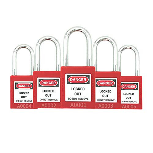 Lockout Tagout Lock Set - 5 Red Keyed Differently OSHA Loto Safety Padlocks for Lock Out Tag Out Stations and Devices