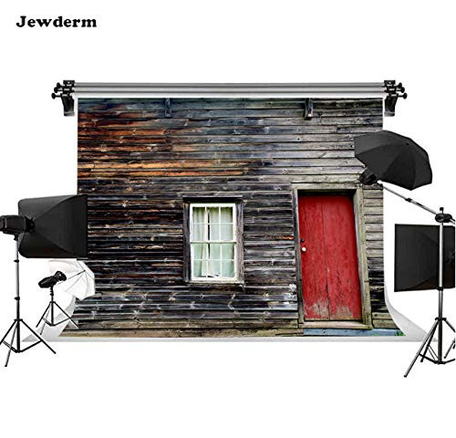 Jewderm 10x6.5ft Vintage Wooden Wall Photo Backgrounds Red Door Window Photography Backdrops Children Vedio Props