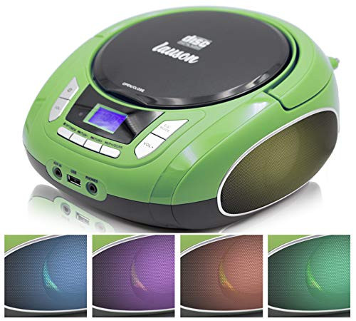 Lauson NXT564 Boombox with Cd Player Mp3   Portable Radio CD-Player Stereo with USB   Cd Player for Kids   LED Light Function   Headphone Jack 3-5mm Green