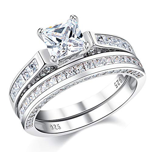 Wuziwen Wedding Rings for Women Cubic Zirconia Cz Sterling Silver Vintage Engagement Ring Bridal Set Size 8