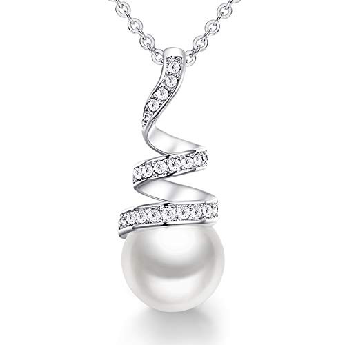CDE Pearl Pendant Necklace for Women 925 Sterling Silver-White Gold-Rose Gold Plated Pearl Necklace Embellished with Crystals Christmas Jewelry Gift Birthday Gift for Mom Women Wife Girls Her