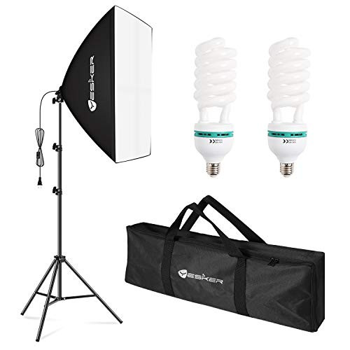 Yesker Softbox Photography Lighting Kit Continuous Photo Studio Equipment with 20x28 inch Reflector and 2 x E27 Socket 5500K Bulbs for Portraits Fashion Filming and Product Shooting