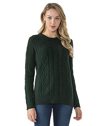 PrettyGuide Women s Sweater Crewneck Cable Knit Long Sleeve Pullover Tops L Green