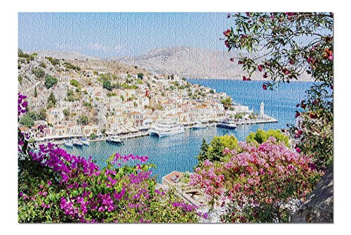 Dodecanese Islands  Greece - Harbor   Summer Flowers 9027940 Premium 1000 Piece Jigsaw Puzzle for Adults  19x27