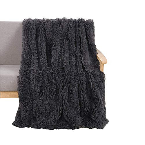 YOU SA Super Soft Shaggy Faux Fur Blanket Ultra Plush Decorative Throw Blanket 63  x79    Dark Grey