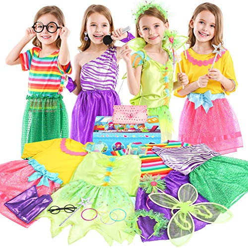 Teuevayl Little Girl Dress up Trunk Set  20PCS Girls Pretend Play Princess Role Play Costumes Set  Singer  Princess  Fairy Costume for Girl Ages 3-6