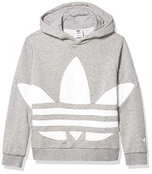 adidas Originals Boys  Big Big Trefoil Hoodie Sweatshirt  Medium Grey Heather-White  X-Small