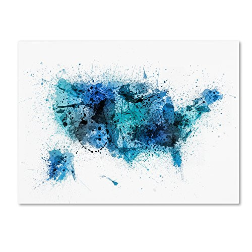 US Paint Splashes Map by Michael Tompsett  14x19-Inch Canvas Wall Art