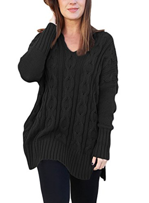 Sidefeel Women Casual V Neck Loose Fit Knit Sweater Pullover Top XX-Large Black