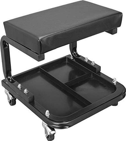 Torin ATR6300B Rolling Creeper Garage-Shop Seat  Padded Mechanic Stool with Tool Tray Storage  Black