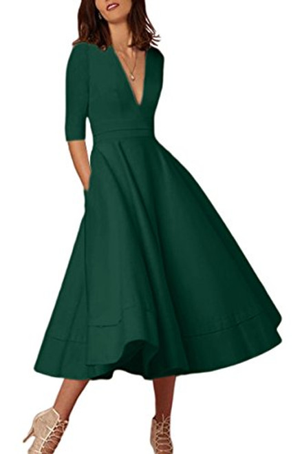 YMING Women Elegant Cocktail Dress Deep V Neck Pleated Maxi Dress Fashion Summer Long Dress Green 3XL YMING Women Elegant Cocktail Dress Deep V Neck Pleated Maxi Dress Fashion Summer Long Dress Green 3XL