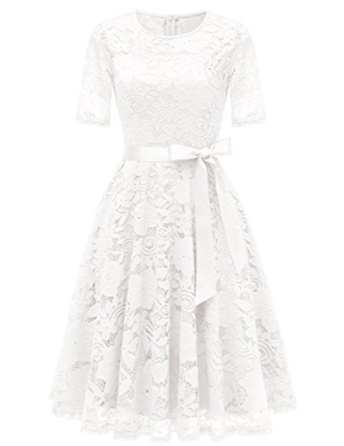 DRESSTELLS Short Bridesmaid Scoop Floral Lace Dress Cocktail Formal Party Dress White M DRESSTELLS Short Bridesmaid Scoop Floral Lace Dress Cocktail Formal Party Dress White M