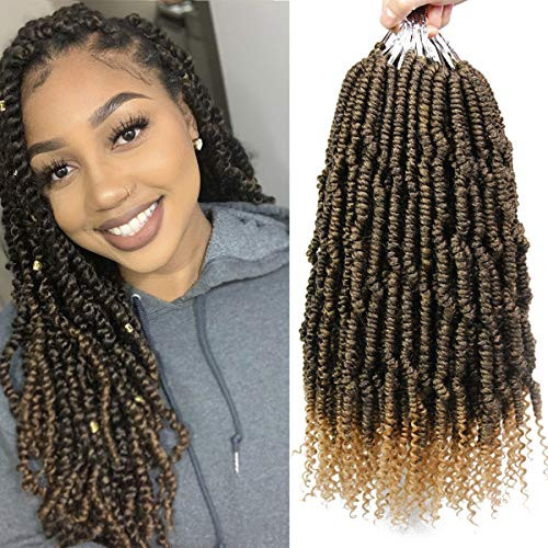 18 Inch Bomb Twist Crochet Hair 6 Packs Spring Twist Hair Prelooped Pretwisted Crochet Braids Synthetic Hair Extension Passion Twist Senegalese Twist Dreadlocks Braiding Hair for Women 1B-27