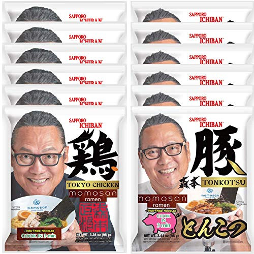 Sapporo Ichiban Momosan Ramen by Iron Chef Morimoto  Chicken and Tonkotsu Flavor  3-44 Ounce Pack of 12