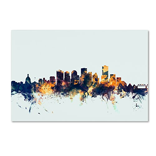 Trademark Fine Art Edmonton Canada Skyline Blue by Michael Tompsett, 12x19-Inch Canvas Wall Art