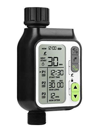 moistenland Programmable Hose Watering Timer  Garden Faucet Digital Irrigation Timer  3-5 Display Screen-IP65 Waterproof-Rain Delay  Automatic Sprinkler Timer for Garden Lawn Black