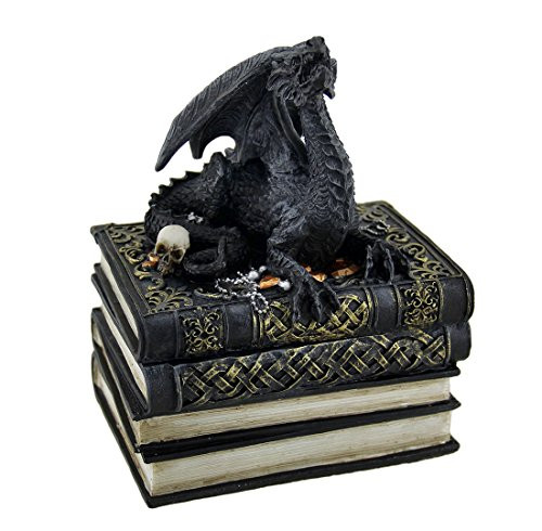 Zeckos Medieval Dragon on Antique Books Trinket-Stash Box Zeckos Medieval Dragon on Antique Books Trinket-Stash Box