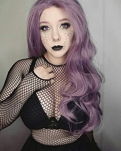 RainaHair 24inch Lavender Purple Wig Heat Resistant Lilac Synthetic Lace Front Wig Natural Hairline Wavy Pastel Wig Glueless Lace Front Wigs for Women Girls Cosplay Party Makeup