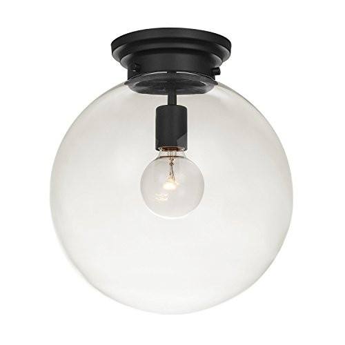 Globe Electric 65954 Portland 1 Ceiling Light Finish, Clear Glass Shade, Semi-Flush Mount, Black