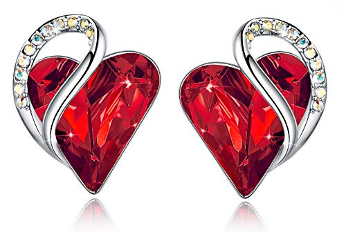 Leafael Infinity Love Heart Stud Earrings with Ruby Siam Red Birthstone Crystal for January and July Women s Gifts Silver-tone Leafael Infinity Love Heart Stud Earrings with Ruby Siam Red Birthstone Crystal for January and July Women s Gifts Silver-tone