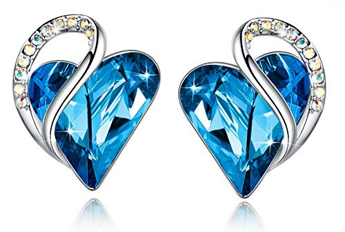 Leafael Infinity Love Heart Stud Earrings with Bermuda Sapphire Blue Birthstone Crystal for September Women s Gifts Silver-tone Leafael Infinity Love Heart Stud Earrings with Bermuda Sapphire Blue Birthstone Crystal for September Women s Gifts Silver-tone