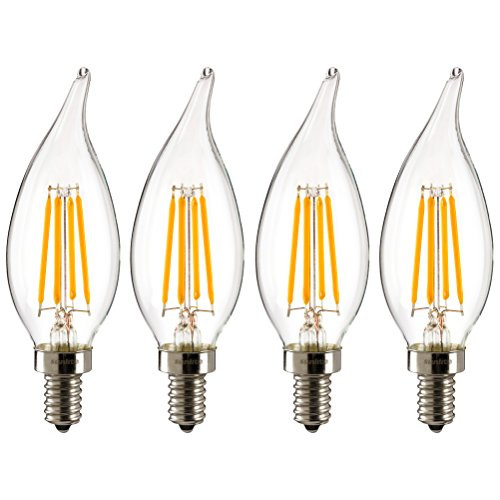 Sunlite CFC/AQ/E12/DIM/CL/27K/4PK 40W Replacement LED Antique Flame Tip Style Chandelier Dimmable Light Bulb (Pack of 4), Warm White