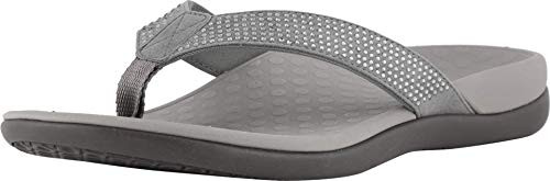 Vionic Women s Tide Rhinestones Toe-Post Sandal - Ladies Flip-Flop with Concealed Orthotic Arch Support Pewter 6 M US