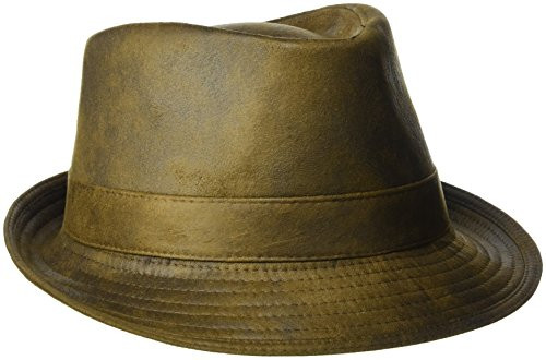 Henschel Men s Faux Ultra-Suede Leather Fedora with Satin Lining  Distressed Rust  Medium