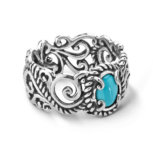 Carolyn Pollack Sterling Silver Sleeping Beauty Turquoise Rope and Scroll Band Ring Sizes 5
