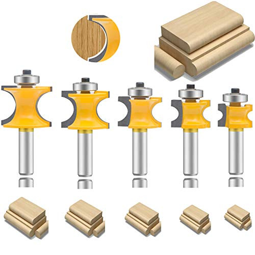 LEATBUY 1-2 Inch Shank Bullnose Router Bit 5PCS?Half Round Bearing Carbide Tipped Edge Cutting Bits? Radius 1-8  3-16  1-4  5-16  3-8   Woodworking Milling Cutter CNC Tool1-2 Half Round